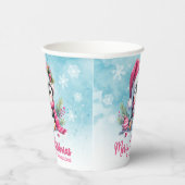 Niedlicher Pinguin Pink und Snowy Blue Frohe Weihn Pappbecher (Rechts)