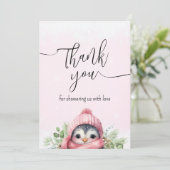 Niedlicher Pinguin Pink Winterschnee Dankeschön Ka Dankeskarte (Stehend Vorderseite)