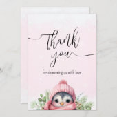 Niedlicher Pinguin Pink Winterschnee Dankeschön Ka Dankeskarte (Vorne/Hinten)
