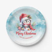 Niedlicher Pinguin Red and Blue Custom Frohe Weihn Pappteller (Vorderseite)