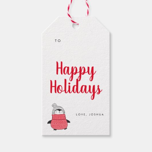 Niedlicher Pinguin Red Typographic Holiday Geschenkanhänger (Vorderseite)