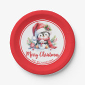 Niedlicher Pinguin Red White Custom Frohe Weihnach Pappteller (Vorderseite)