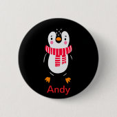 Niedlicher Pinguin Roter Streifen Button (Vorderseite)