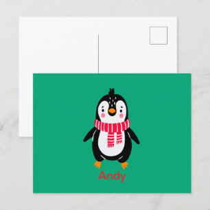 Niedlicher Pinguin Roter Streifen Postkarte