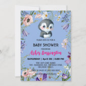 Niedlicher Pinguin Rustikale Blume Babydusche Kind Einladung (Vorderseite)