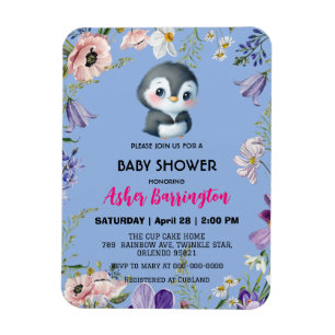 Niedlicher Pinguin Rustikale Blume Babydusche Kind Magnet