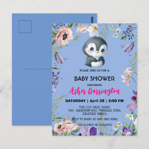 Niedlicher Pinguin Rustikale Blume Babydusche Kind Postkarte