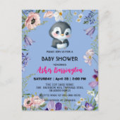 Niedlicher Pinguin Rustikale Blume Babydusche Kind Postkarte (Vorderseite)