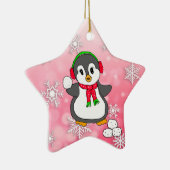 Niedlicher Pinguin Schneebälle werfen Weihnachten Keramik Ornament (Rechts)