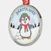 Niedlicher Pinguin Schneebälle werfen Weihnachten Ornament Aus Metall (Links)