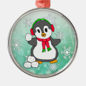 Niedlicher Pinguin Schneebälle werfen Weihnachten Ornament Aus Metall (Vorne)