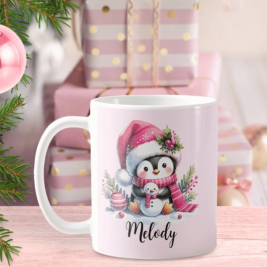 Niedlicher Pinguin-Script-Name Rosa Weihnachten Kaffeetasse