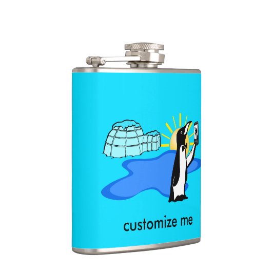 Niedlicher Pinguin Selfie Spaß Cool Blue Custom Flachmann (Rechts)