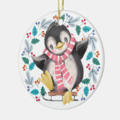 Niedlicher Pinguin Sled Wreath Kinder Weihnachten Keramik Ornament (Links)