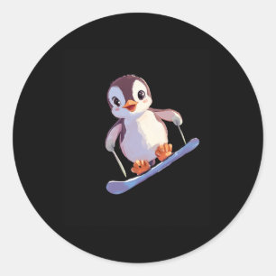 Niedlicher Pinguin Snowboarden Wintersport Runder Aufkleber