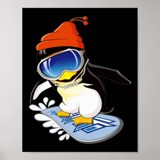 Niedlicher Pinguin Snowboarder Surfer Winterhut Poster (Vorne)