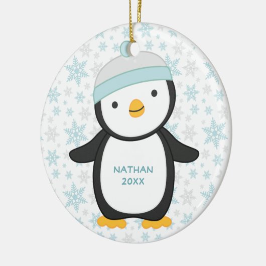 Niedlicher Pinguin Snowflake Jahr Name Weihnachten Keramik Ornament (Links)