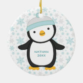 Niedlicher Pinguin Snowflake Jahr Name Weihnachten Keramik Ornament (Hinten)