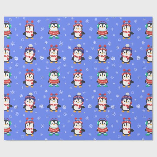 Niedlicher Pinguin Snowflake Muster Weihnachten Geschenkpapier (Flach)