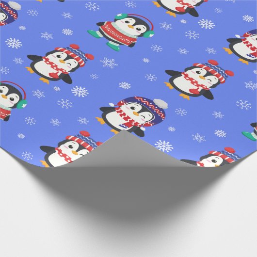 Niedlicher Pinguin Snowflake Muster Weihnachten Geschenkpapier (Ecke)