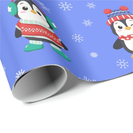 Niedlicher Pinguin Snowflake Muster Weihnachten Geschenkpapier (Rolleneckpunkt)