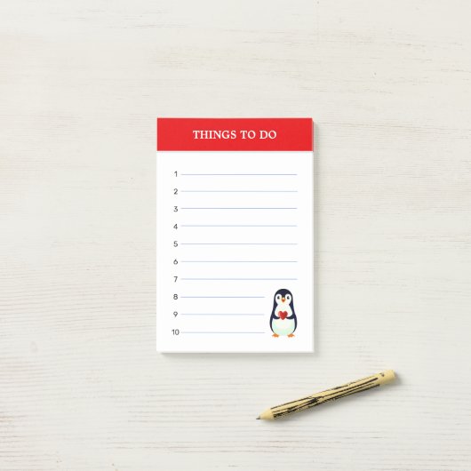 Niedlicher Pinguin und bearbeitbare Dinge, um Noti Post-it Klebezettel (Auf Schreibtisch)