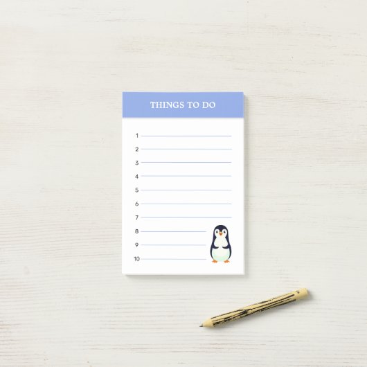 Niedlicher Pinguin und bearbeitbare Dinge, um Noti Post-it Klebezettel (Auf Schreibtisch)