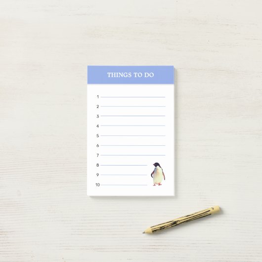 Niedlicher Pinguin und bearbeitbare Dinge zum Nach Post-it Klebezettel (Auf Schreibtisch)