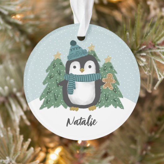 Niedlicher Pinguin und Cookie | Name Ornament (Baum)