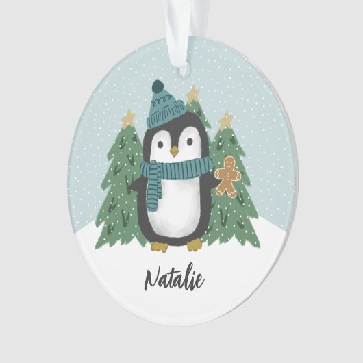 Niedlicher Pinguin und Cookie | Name Ornament (Vorderseite)