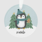 Niedlicher Pinguin und Cookie | Name Ornament (Vorderseite)