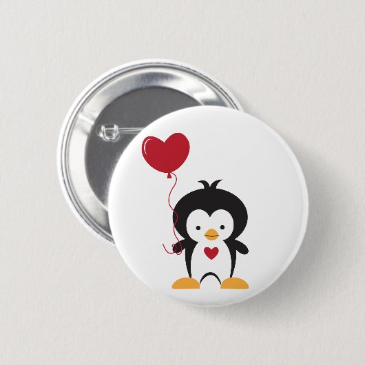 Niedlicher Pinguin und Herzballon Button (Vorne & Hinten)
