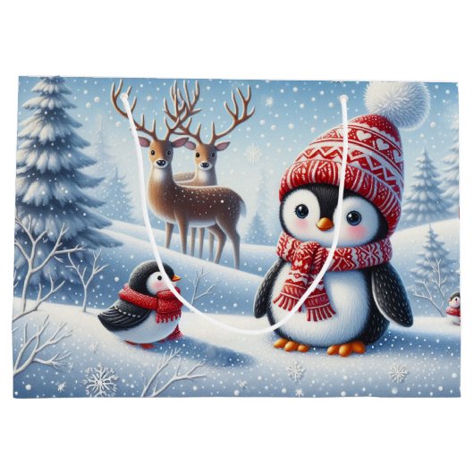 Niedlicher Pinguin und Reindeer Große Geschenktüte (Rückseite)