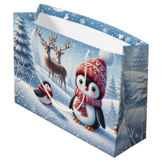 Niedlicher Pinguin und Reindeer Große Geschenktüte (Rückseite Schrägansicht)