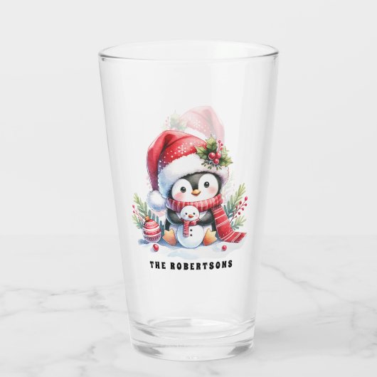Niedlicher Pinguin und Snowman Custom Weihnachten Glas (Rückseite)
