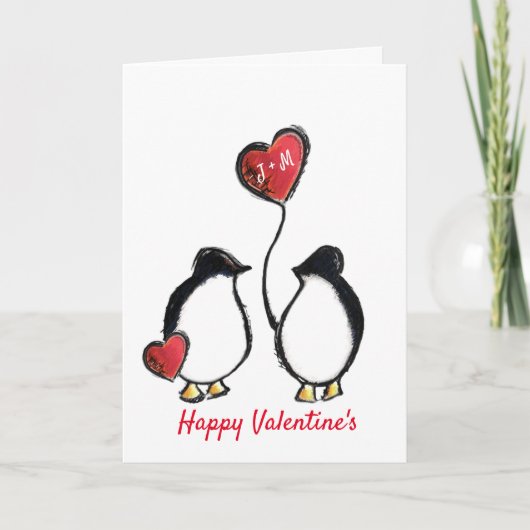 Niedlicher Pinguin-Valentinstag Karte (Vorderseite)
