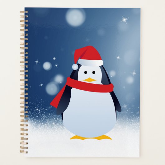 Niedlicher Pinguin w Rote Weihnachtsmannmütze Weih Planer (Vorderseite)