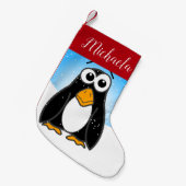 Niedlicher Pinguin w Snowflakes Blue Sky Kinder Ca Kleiner Weihnachtsstrumpf (Vorderansicht (hängend))