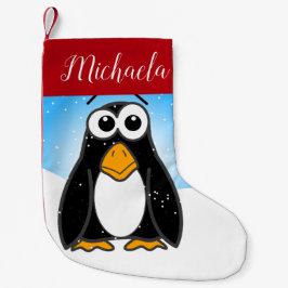 Niedlicher Pinguin w Snowflakes Blue Sky Kinder Ca Kleiner Weihnachtsstrumpf