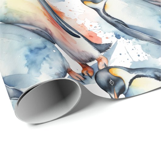 Niedlicher Pinguin Wasserfarbe Tier wild Geschenkpapier (Rolleneckpunkt)