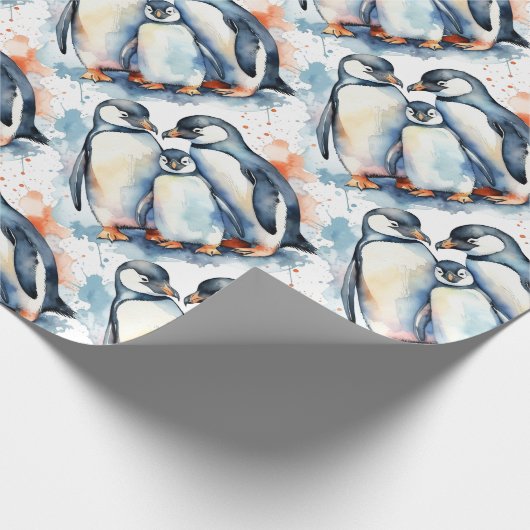 Niedlicher Pinguin Wasserfarbe Tier wild Geschenkpapier (Ecke)