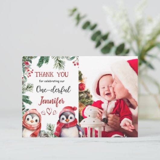 Niedlicher Pinguin Weihnachten 1. Geburtstag Danke (Stehend Vorderseite)