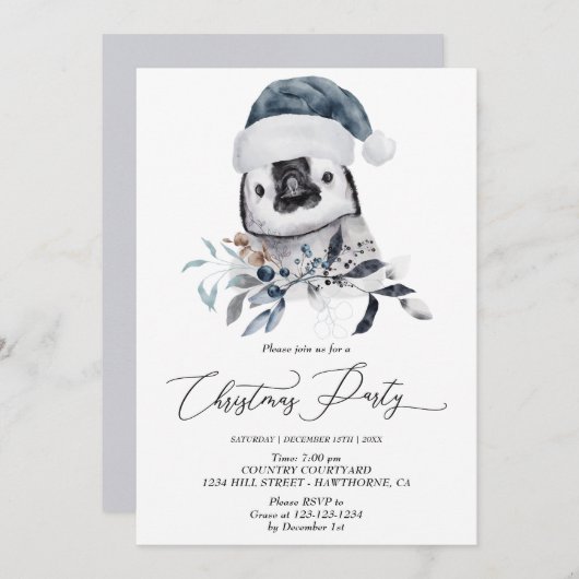 Niedlicher Pinguin Weihnachten Party Wintereinladu Einladung (Vorne/Hinten)