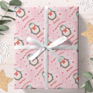 Niedlicher Pinguin Weihnachten Rosa Schnee Persona Geschenkpapier