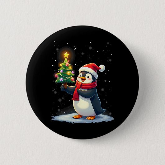 Niedlicher Pinguin Weihnachtsbaum Pajama Girls Boy Button (Vorderseite)