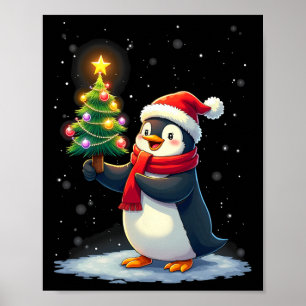 Niedlicher Pinguin Weihnachtsbaum Pajama Girls Boy Poster