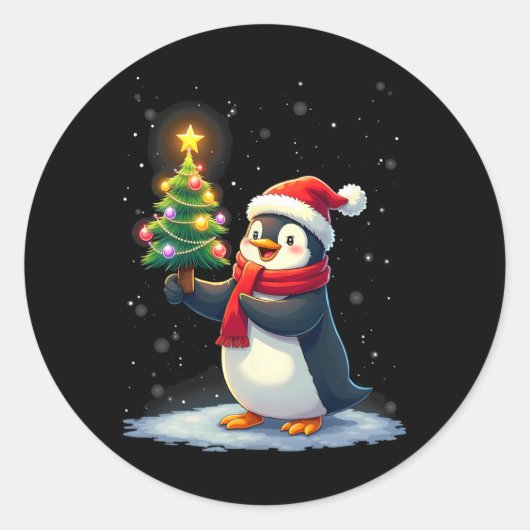 Niedlicher Pinguin Weihnachtsbaum Pajama Girls Boy Runder Aufkleber (Vorderseite)