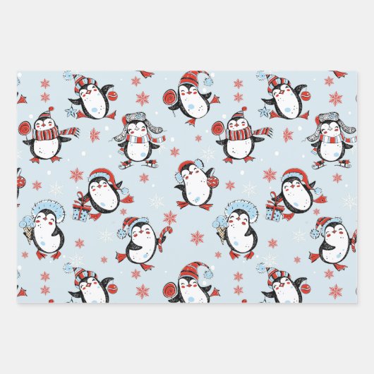 Niedlicher Pinguin Weihnachtsmuster Geschenkpapier Set (Vorderseite)