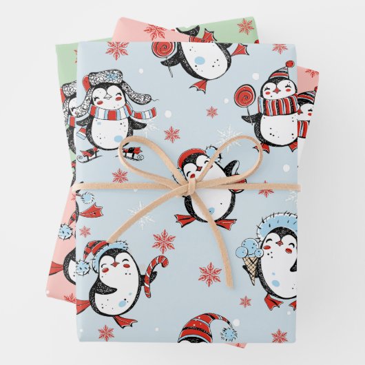Niedlicher Pinguin Weihnachtsmuster Geschenkpapier Set (Beispiel)