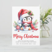 Niedlicher Pinguin Weiß und Rot Frohe Weihnachten (Stehend Vorderseite)